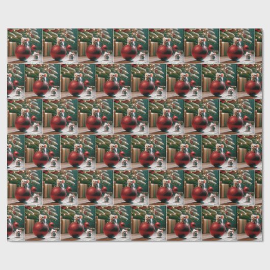 Speelse muizen op rode kerstversiering cadeaupapier (Vlak)