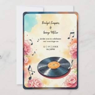 Speelse Muzikale Bloemen waterverf bruiloft Kaart
