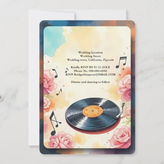 Speelse Muzikale Bloemen waterverf bruiloft Kaart (Achterkant)