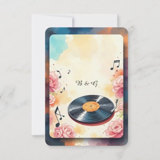 Speelse Muzikale Bloemen waterverf bruiloft RSVP Kaartje (Achterkant)