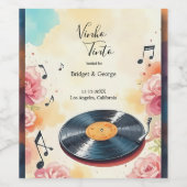 Speelse Muzikale Bloemen waterverf bruiloft Wijn Etiket (Enkel label)