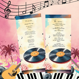 Speelse Muzikale Bloemen waterverf Trouwmenu Programmakaart