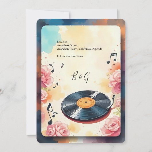 Speelse muzikale bloemenbruiloft save the date kaart (Achterkant)