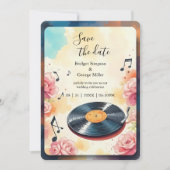 Speelse muzikale bloemenbruiloft save the date kaart (Voorkant)