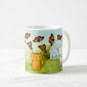Speelse Natuur met kat en vlinder Koffiemok (Voorkant rechts)