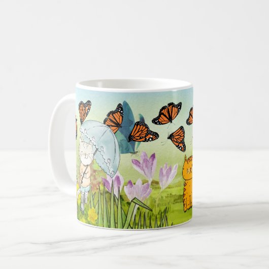 Speelse Natuur met kat en vlinder Koffiemok (Voorkant links)