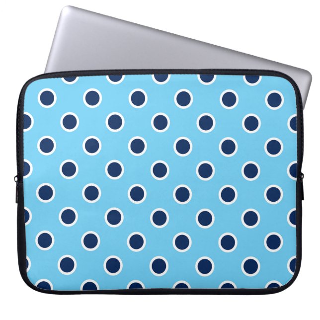 Speelse Navy Polka Dots, lichtblauwe laptophoes Laptop Sleeve (Voorkant)