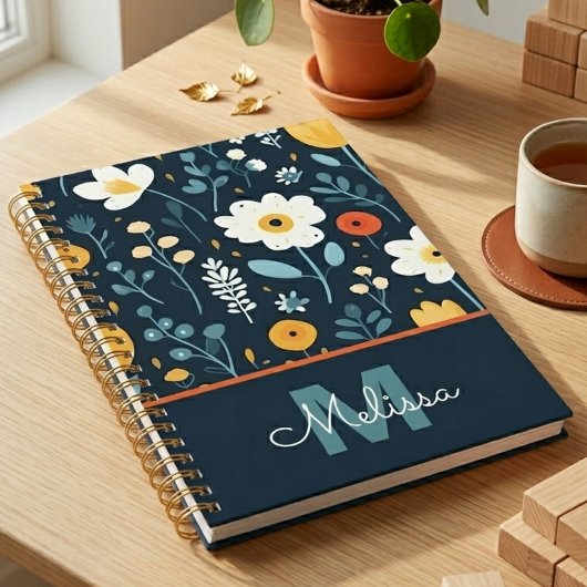 Speelse Navy Retro Bloom Monogram Planner