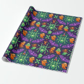 Speelse Neon Halloween Geest Patroon Ontwerp Cadeaupapier (Uitgerold)