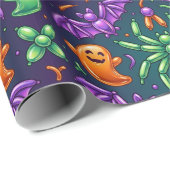 Speelse Neon Halloween Geest Patroon Ontwerp Cadeaupapier (Rol Hoek)