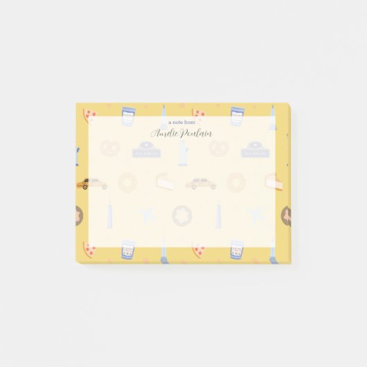 Speelse New York City Patroon Custard Gele Naam Post-it® Notes (Voorkant)