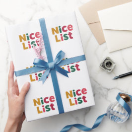 Speelse 'Nice List' Kerst Kleurrijke Typografie Cadeaupapier