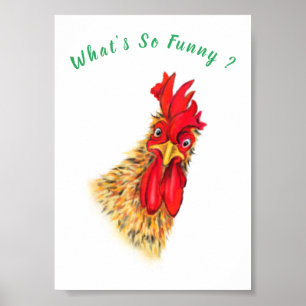 Speelse Nieuwsgierige Haan Poster Pret - Je Tekst