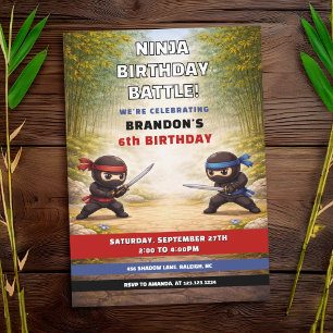 Speelse Ninjabattle Bamboebos Kinderverjaardag Kaart