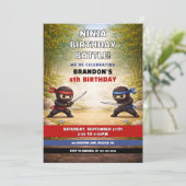 Speelse Ninjabattle Bamboebos Kinderverjaardag Kaart (Staand voorkant)