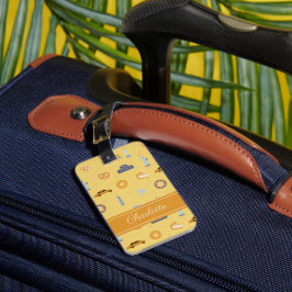 Speelse NYC-pictogrammen Patroon Gele naam Bagagelabel