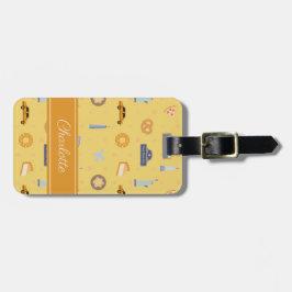 Speelse NYC-pictogrammen Patroon Gele naam Bagagelabel