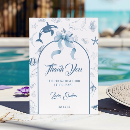 Speelse Oceaan Blauwe Zeeleven Babyshower Bedankkaart