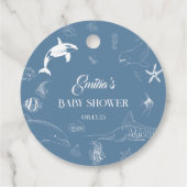 Speelse Ocean Blue Zee Life Baby shower Bedankjes Labels (Achterkant)