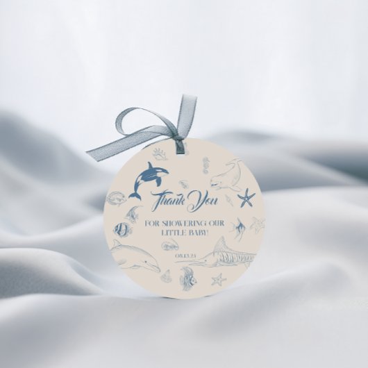 Speelse Ocean Blue Zee Life Baby shower Bedankjes Labels