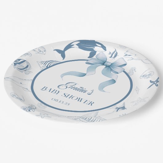 Speelse Ocean Blue Zee Life Baby shower Papieren Bordje (Gekanteld)