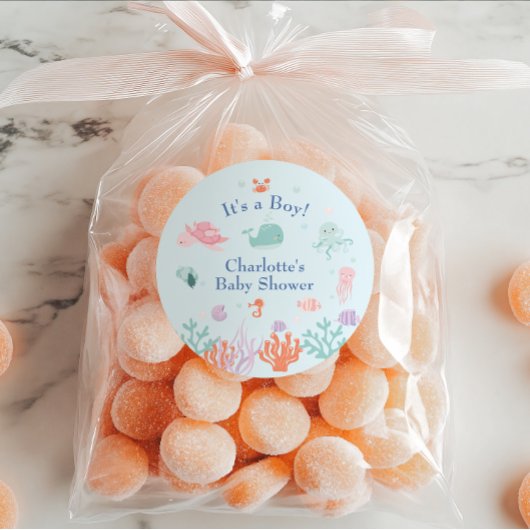 Speelse Ocean Friends Blue is een jongen Baby show Ronde Sticker