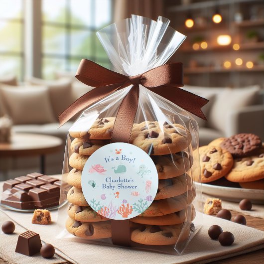 Speelse Ocean Friends Blue is een jongen Baby show Ronde Sticker