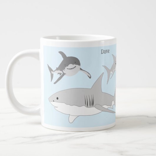 Speelse Ocean Sharks Blauw Ontwerp Grote Koffiekop (Links)