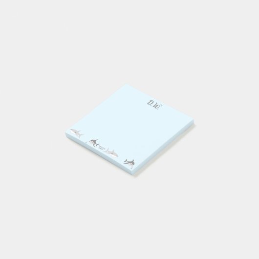 Speelse Ocean Sharks Blauw Ontwerp Post-it® Notes (Schuin)