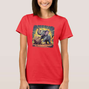 Speelse Olifant die een Rots duwt – Leuke Animatie T-shirt