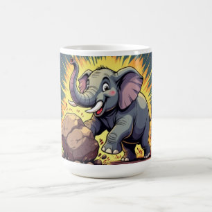 Speelse Olifant die een Rots duwt – Leuke Cartoon Koffiemok