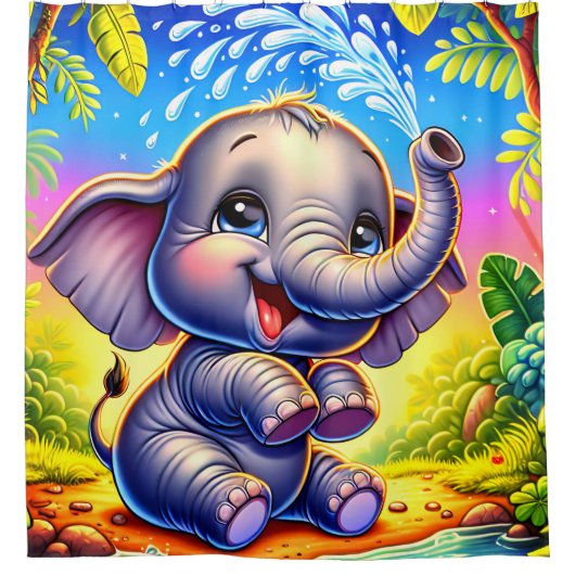 "Speelse olifant splash" Douchegordijn (Voorkant)