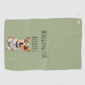 Speelse Opgewekte Corgi 'Kwispelend voor Birdies' Golfhanddoek (Horizontaal)