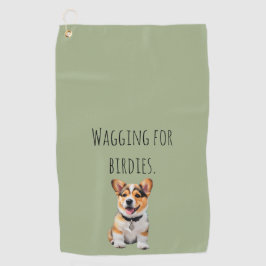 Speelse Opgewekte Corgi 'Kwispelend voor Birdies' Golfhanddoek