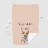 Speelse Opgewekte Corgi 'Kwispelend voor Birdies' Golfhanddoek (Insitu)
