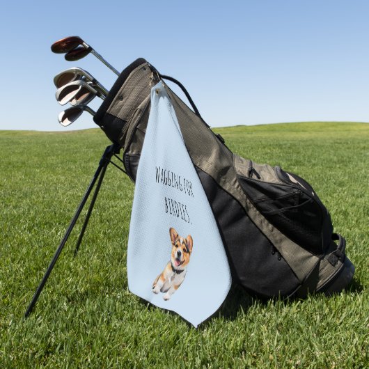 Speelse Opgewekte Corgi 'Kwispelend voor Birdies' Golfhanddoek (Groen)