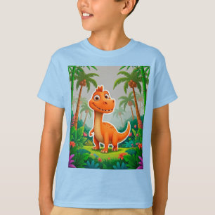 Speelse oranje dinosaurus in weelderige jungle omg t-shirt