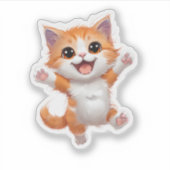 Speelse Oranje en Witte Kitten Die-Cut Sticker (Voorkant)
