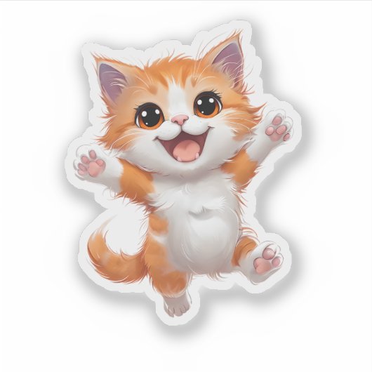 Speelse Oranje en Witte Kitten Die-Cut Sticker (Voorkant)