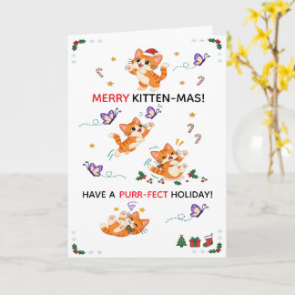 Speelse Oranje Kittens Kerstmis Kaart