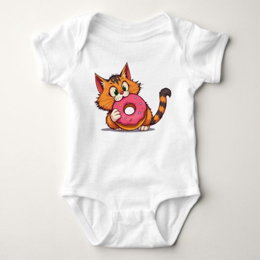 Speelse Oranje Tabby Cat met Donut Baby Bodysuit (Voorkant)
