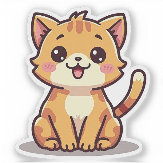 Speelse oranje tabby poes – Chibi-stijl Sticker (Voorkant)