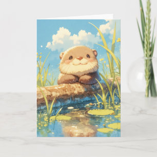 Speelse Otter in een Zonnige Weide Kaart