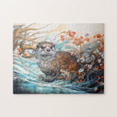 Speelse otter in vijver met weerspiegelingen legpuzzel (Horizontaal)