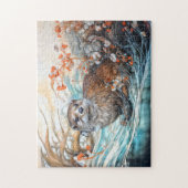 Speelse otter in vijver met weerspiegelingen legpuzzel (Verticaal)