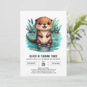 Speelse Otter Wonderland verjaardagsuitnodiging Kaart (Staand voorkant)
