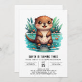 Speelse Otter Wonderland verjaardagsuitnodiging Kaart (Voorkant / Achterkant)