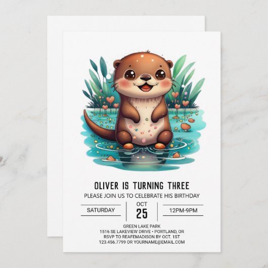 Speelse Otter Wonderland verjaardagsuitnodiging Kaart (Voorkant / Achterkant)