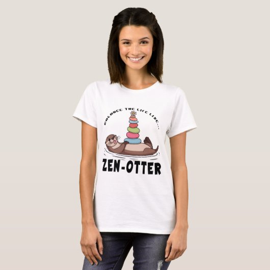 Speelse otterkunst - Zen Stone Balance T-shirt (Voorkant volledig)