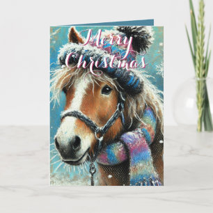Speelse Paard – Winter Sjaal & Sneeuwvlokken Kaart